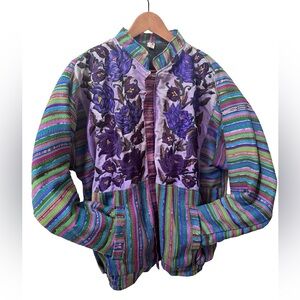Vintage 90s Guatemalan Embroidered Purple Floral & Striped Multicolor Jacket